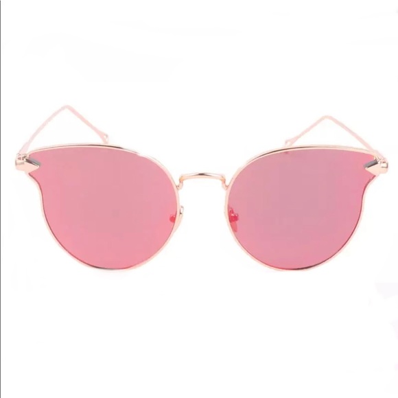 Cat-Eye Pink Mirror Gold Wire Rim Sunglasses - Picture 2 of 7